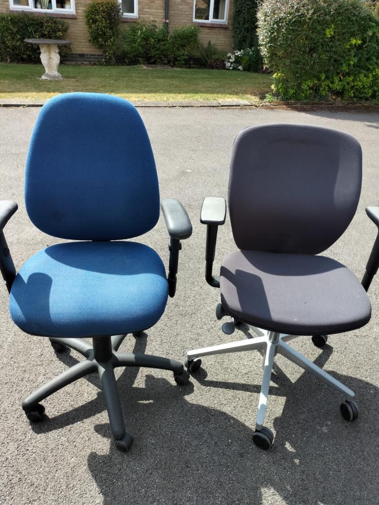 Two Office Desk Chairs – Blue & Grey, Good Condition