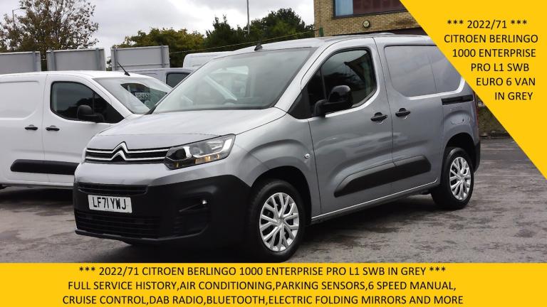 2022 Citroen Berlingo 1000 ENTERPRISE PRO L1 SWB IN GREY WITH AIR CONDITIONING,PARKING SENSORS,6 ...