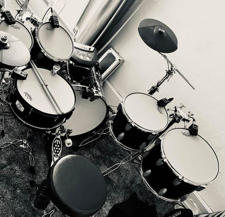 Drum kit shells, heads and some stands. All good condition. Grab this bargain!