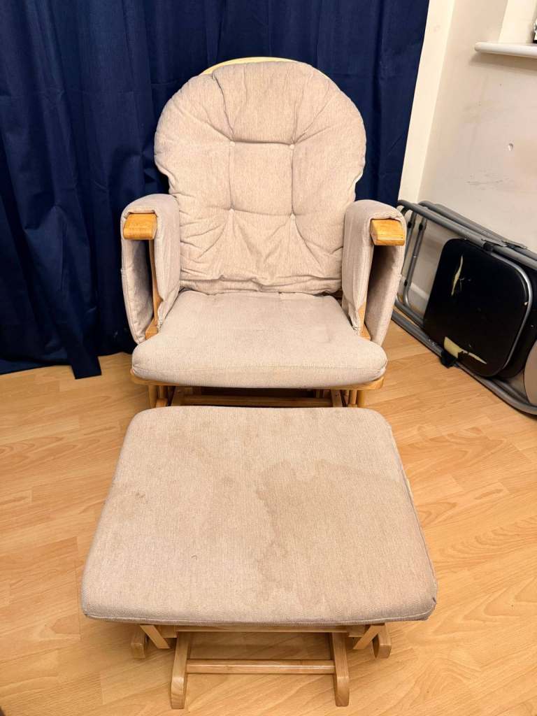 Glider Rocking Chair with Footstool – Beige, Good Condition
