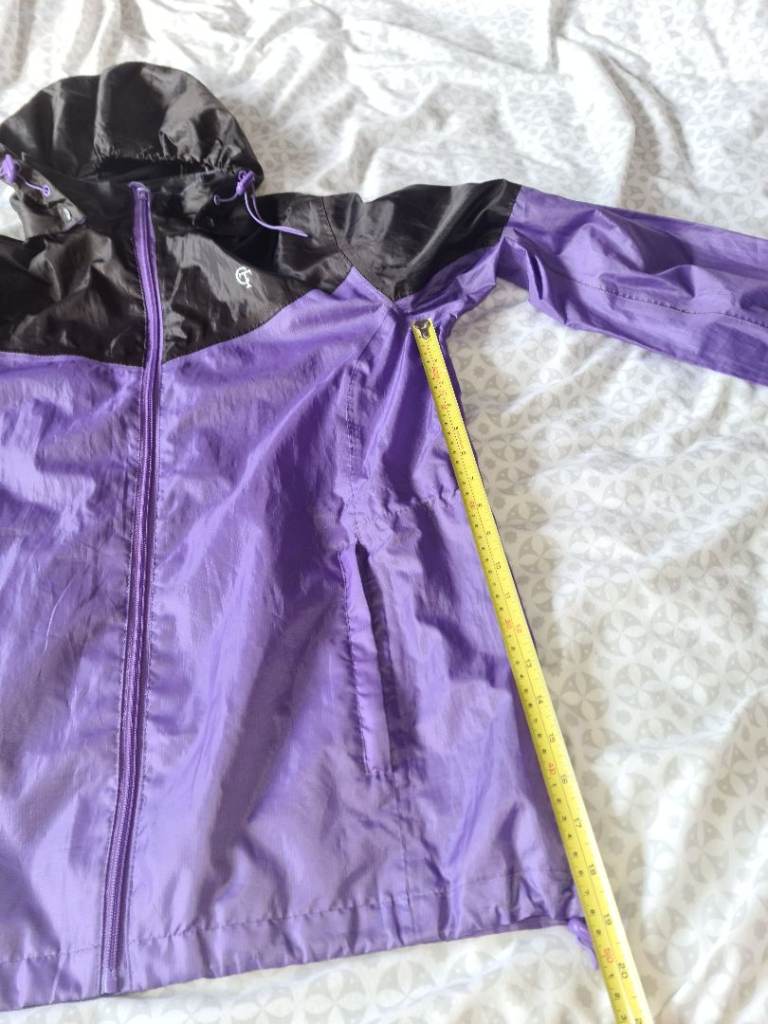 Cotton Traders purple and black water repellent coat uk16-18 detachable hood 