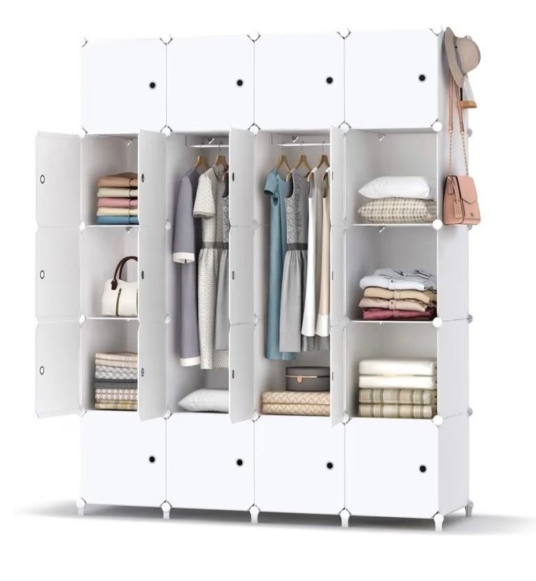 Portable wardrobe foldable with 20 compartments