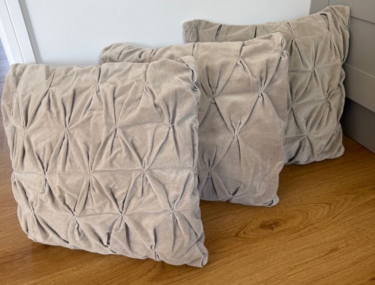 3 x M&S Velvet Pin-Tucked Cushions - Neutral Taupe/Grey