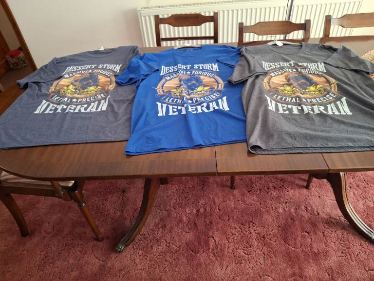 NEW DESERT STORM VETERAN MASSIVE FURIOUS LETHAL PRECISE ESSENTIAL T-SHIRTS.
