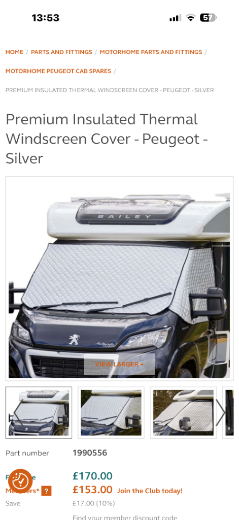 Used thermal windscreen cover for Peugeot boxer.
