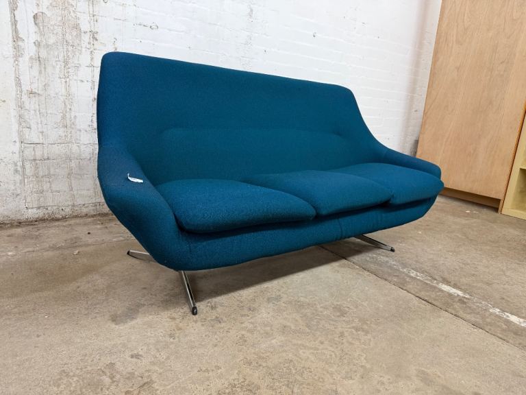Blue mid century 3 seater sofa 