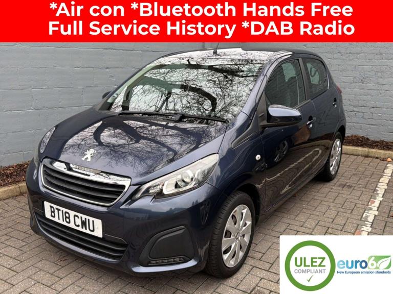 2018 Peugeot 108 1.0 Active 5 Door Petrol Hatchback in Blue - Euro 6 HATCHBACK Petrol Manual