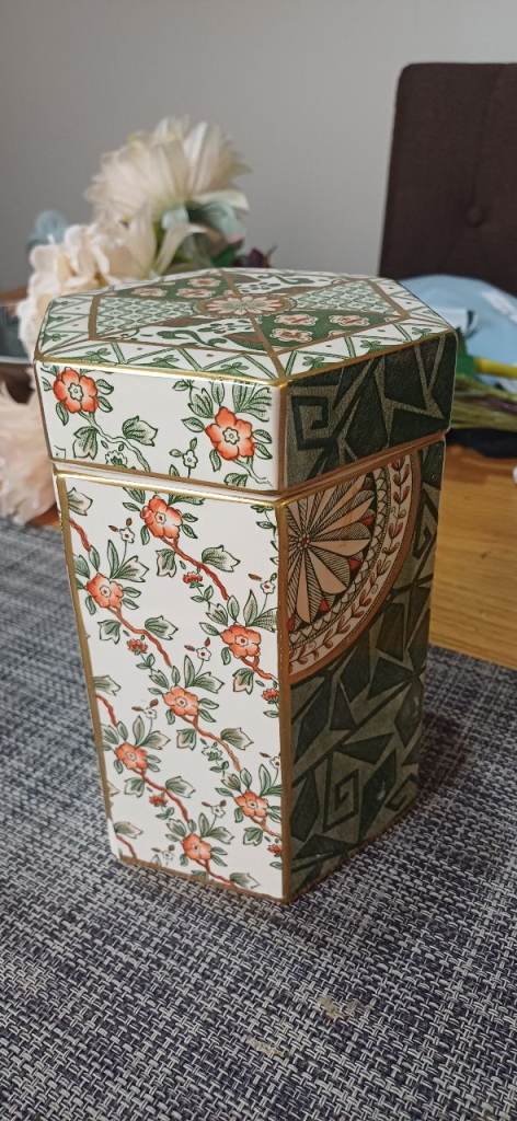Decorative Hexagonal Storage Box with Floral Pattern
