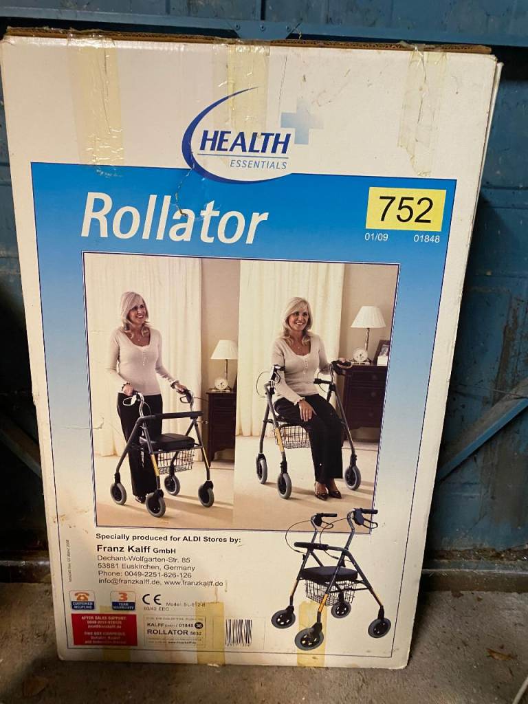 Unused Health Essentials Rollator Walking Aid with Seat & Basket