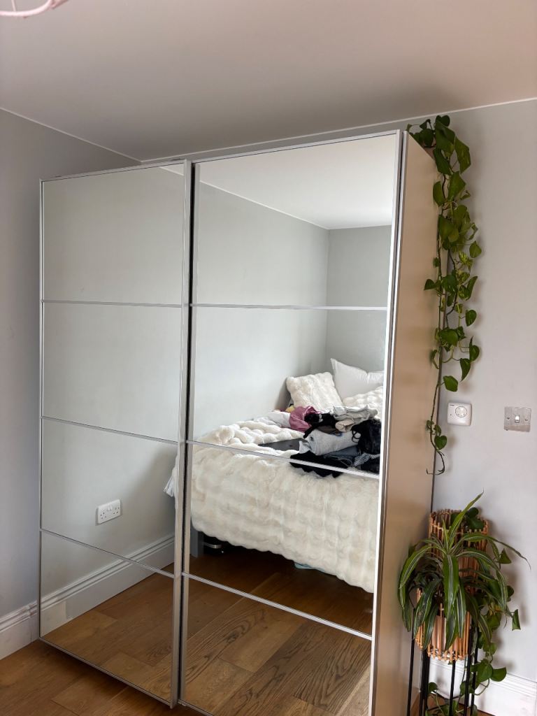 Ikea PAX double wardrobe with mirrored sliding doors 