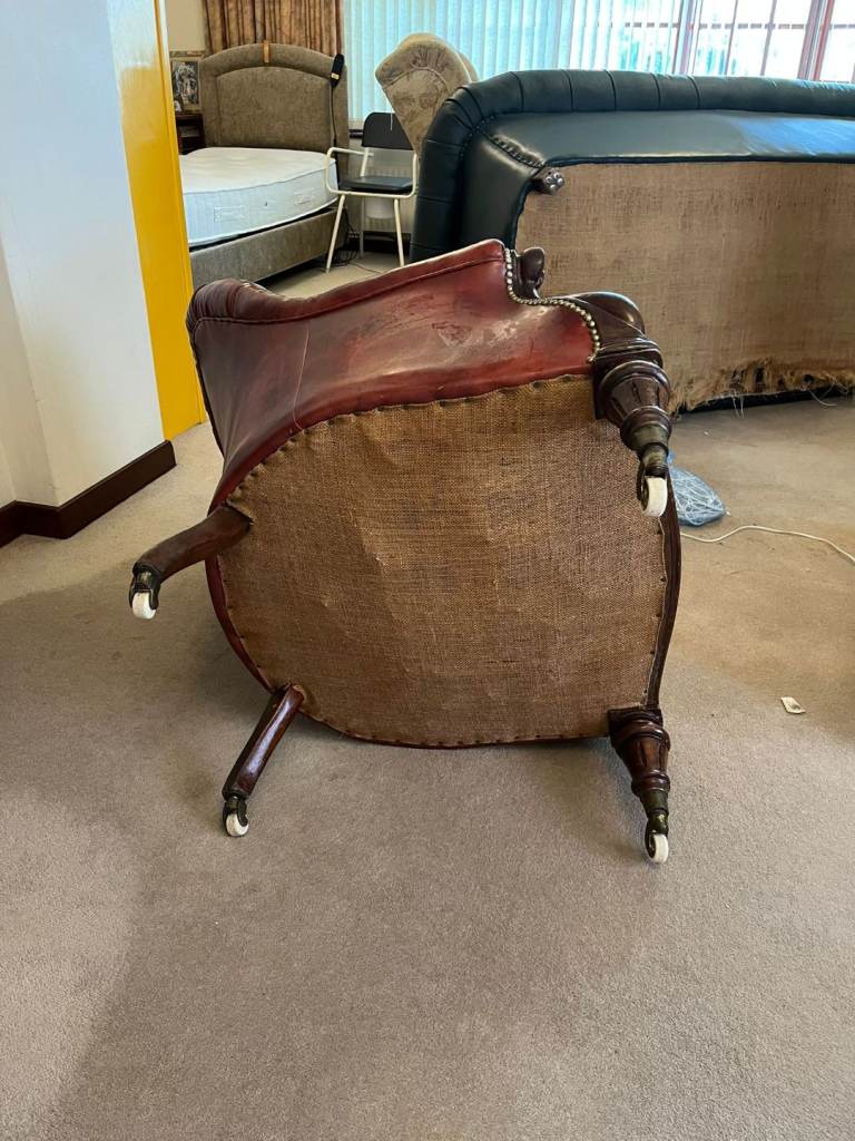 Pair of late victorian leather spoon back Armchairs