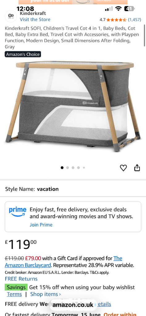 KINDERCRAFT SOFI travel cot 