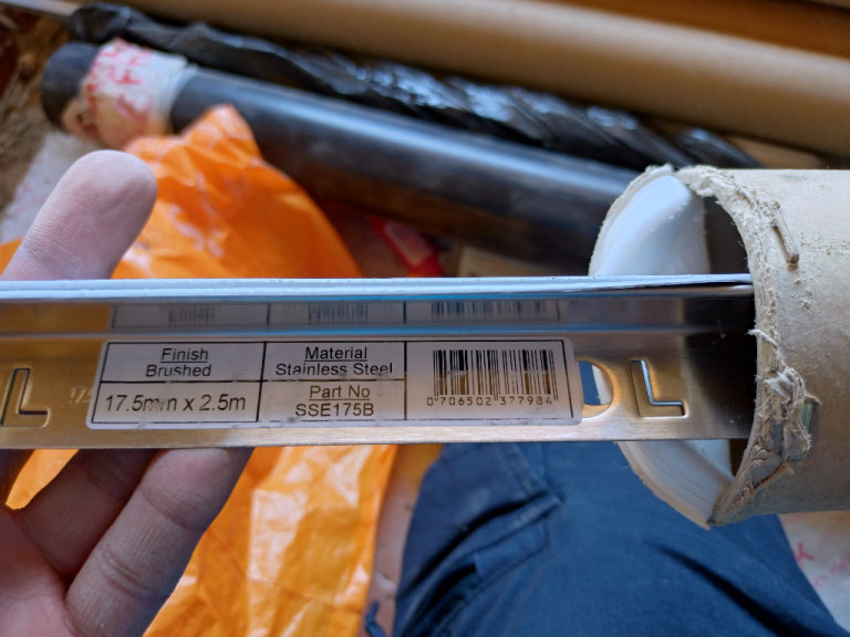 4 x 17.5mm Straight Edge Brushed Stainless Steel Tile Trim Floor SSEB 2.5m - PREMTOOL SSE175B