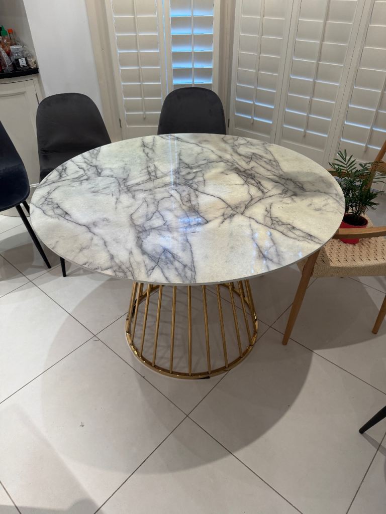 Attractive Round Marble Effect Dining Table 