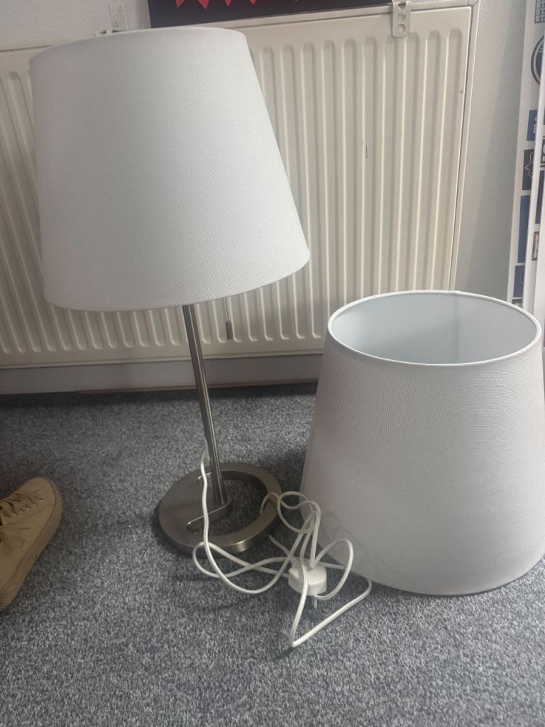 Lightest of grey Table Lamp with Silver Base – Good Condition
