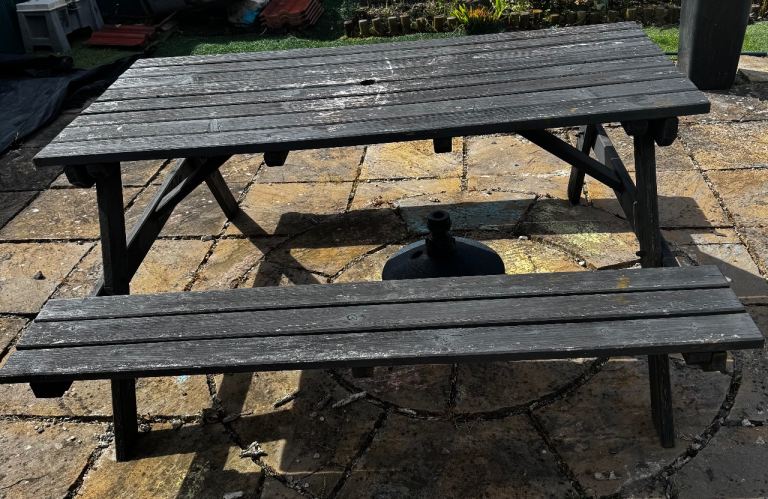Wooden Picnic Bench Table – Grey, Fair Condition