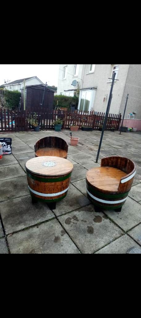 Celtic whisky barrel table and chairs 