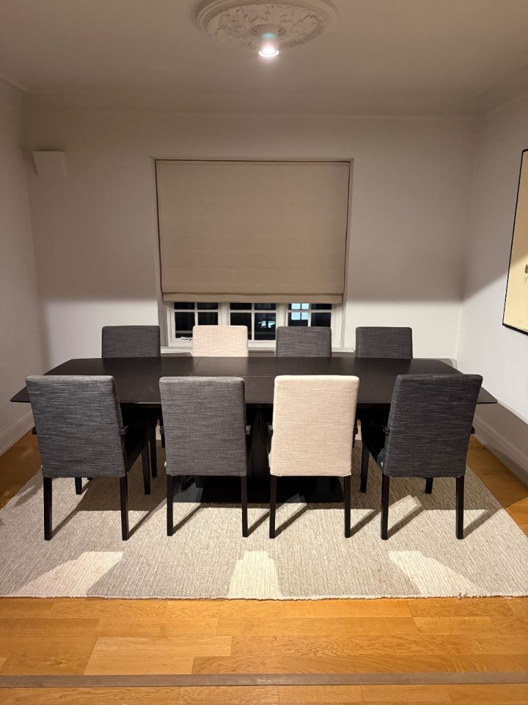 BoConcept Extendable Dining Table + 8 Chairs – Dark Wood (Seats 6–10)