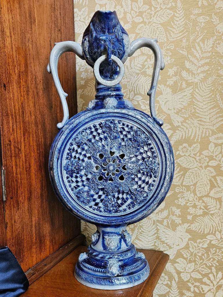 Antique Reinhold Hanke Westerwald Stoneware Round Jug / Pitcher (Moon Flask / Ewer)