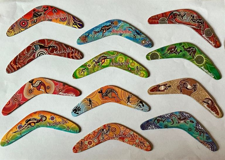 Australia Boomerang Shape with Aboriginal Design Tourist Souvenir Fridge Magnets