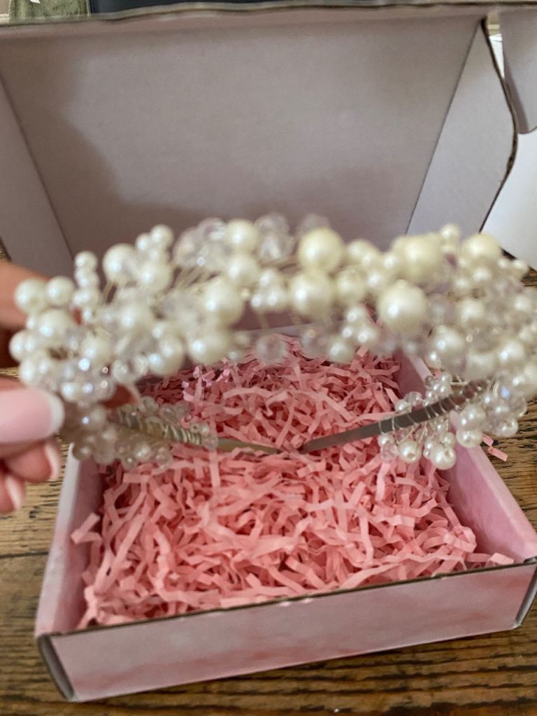 AVRYAA BRIDAL Pearl and Crystal Wedding Hairband with box 