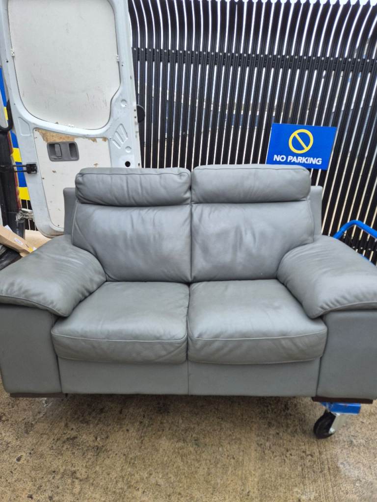 Grey leather sofa 2 seater 