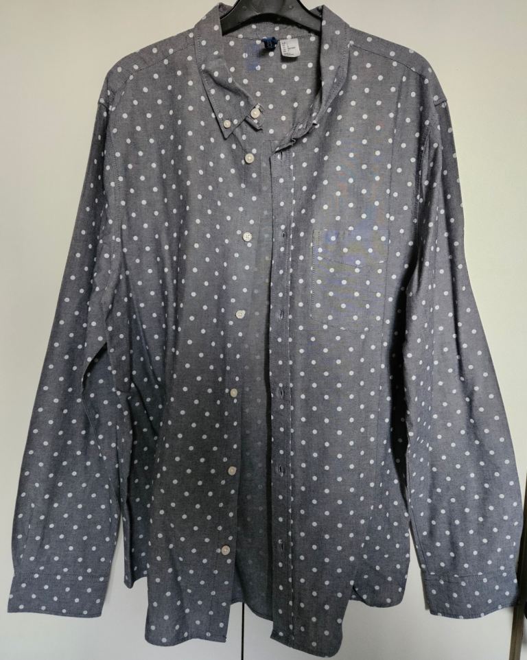 H&M Long-Sleeved Grey & Polka Dot Regular Fit Button-Up Shirt