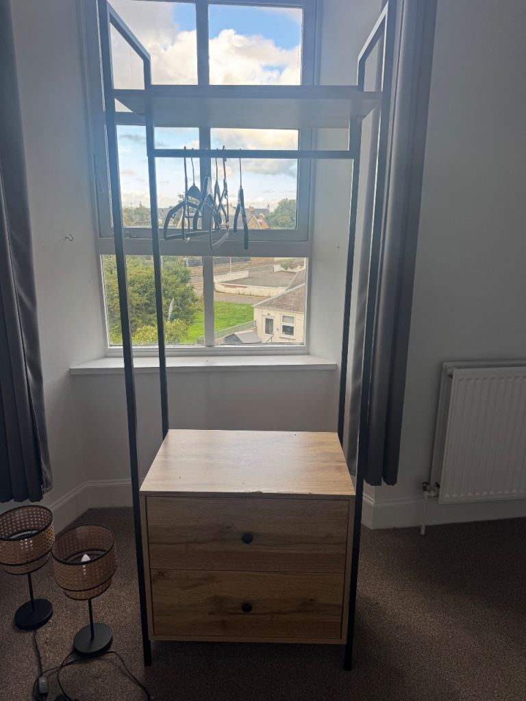 Modern Black Metal and Wood Clothes Rail with Drawers