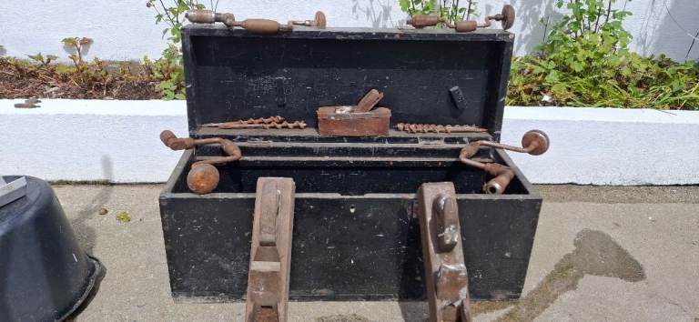 Vintage Wooden Tool Chest with Hand Tools – Old School Set