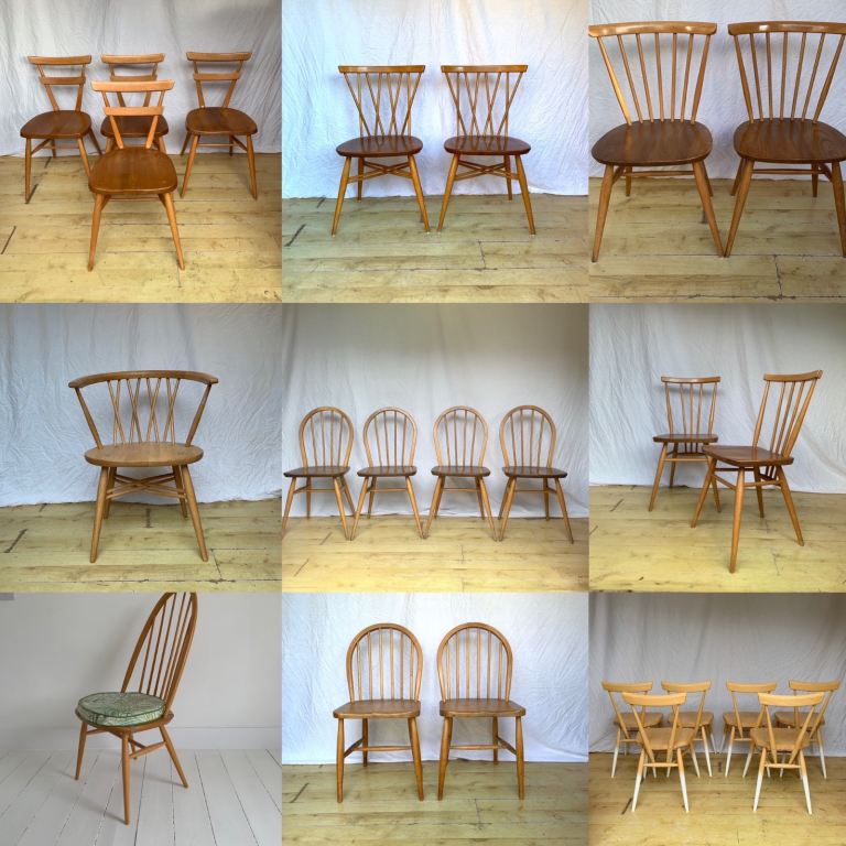 Ercol vintage dining candlestick windsor stacking cowhorn chair 