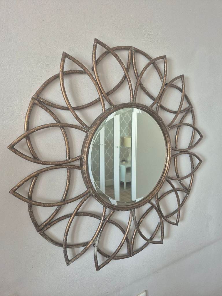 LARGE ! Beckfield Aged Bronze Round Wall Mirror