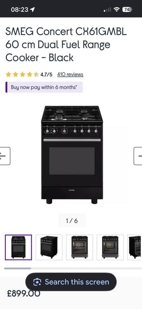 Smeg concert CX61GMBL 60cm Dual fuel range cooker.