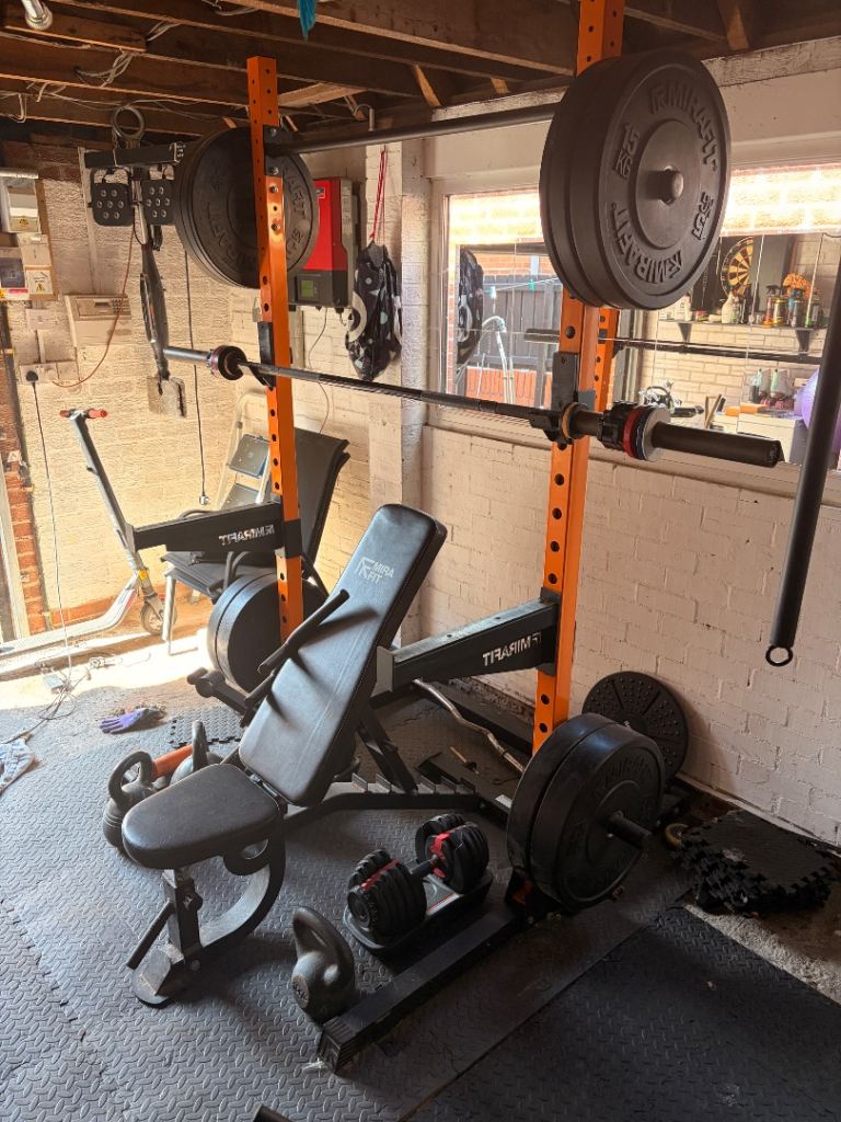 Mirafit Weight Rack, Bench, and Weights – Good Condition