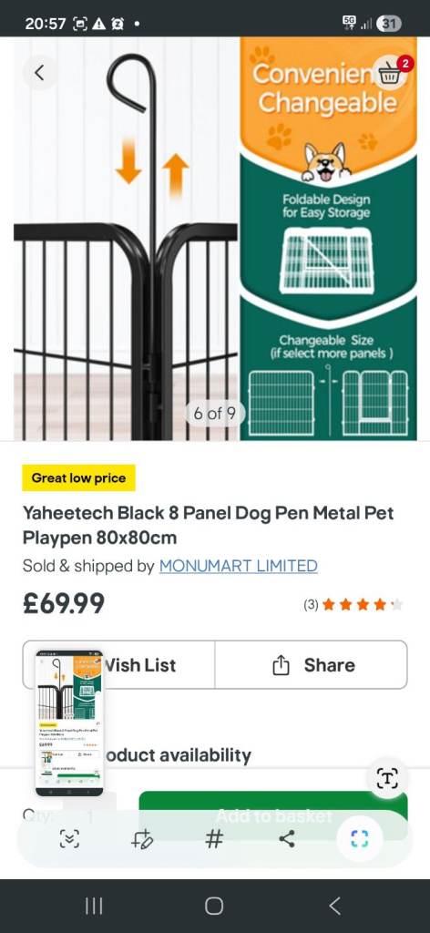 Dog Playpen / Cage Large 80cm x 80cm