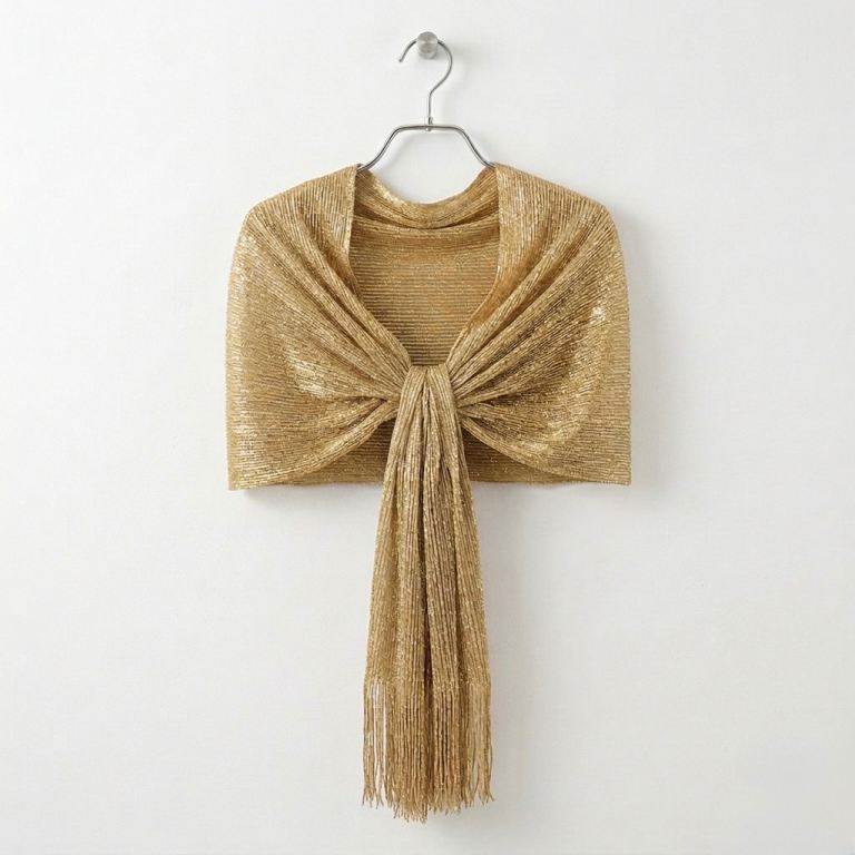 Golden And Silvery Threads Scarf, Perfect for Beach Outings, Evening Parties