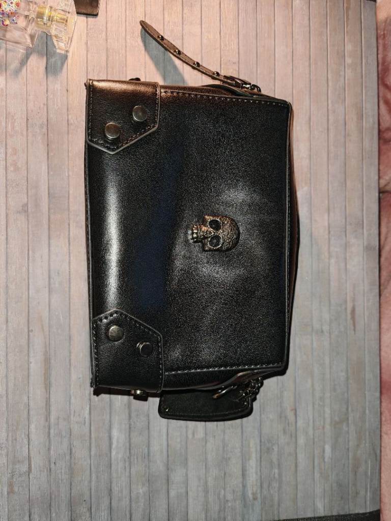 Black punk motorcycle skull bag