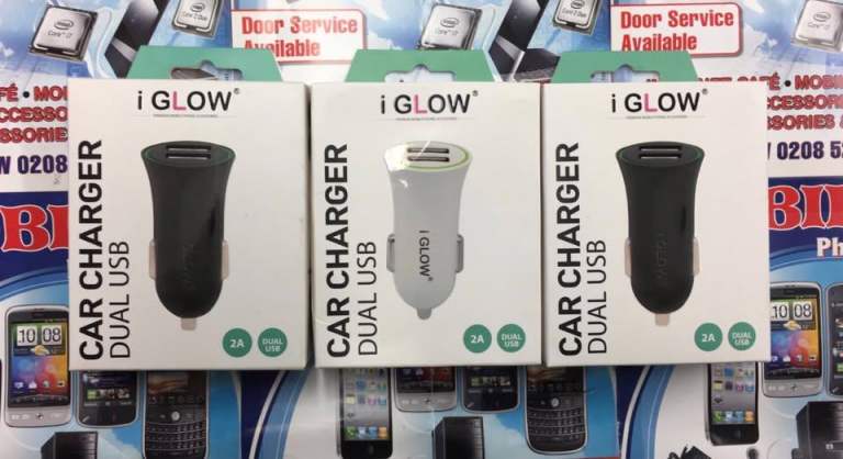 iGlow Car Charger, Mini 2A Dual USB Car Charger, Car Adapter for iPhone & Samsung/ IOS & Android