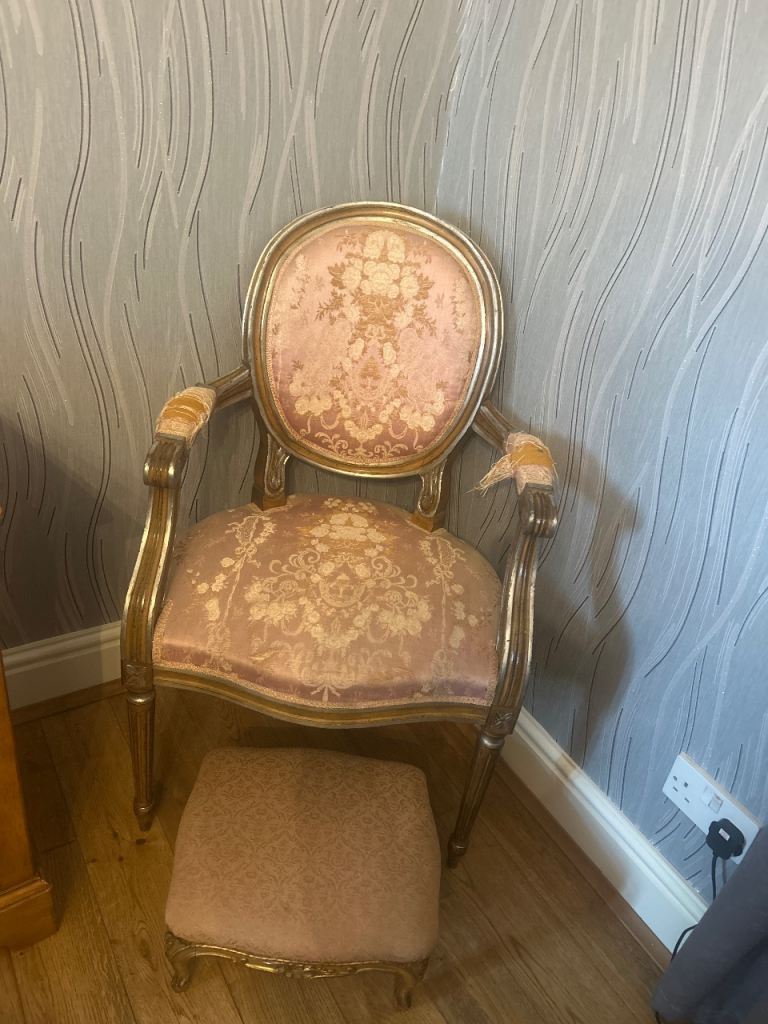 Vintage antique chair and matching stool