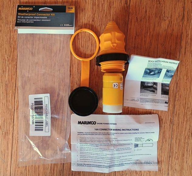 Marinco 16A 230V Connector Kit with Cover- Threaded Ring and Watertight Cap