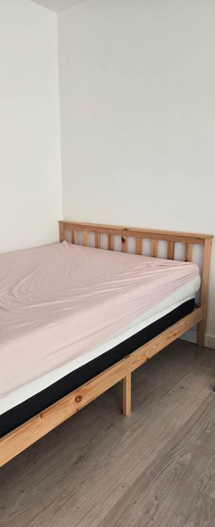 Wooden Double Bed Frame + 2 Memory Foam Mattresses – £120