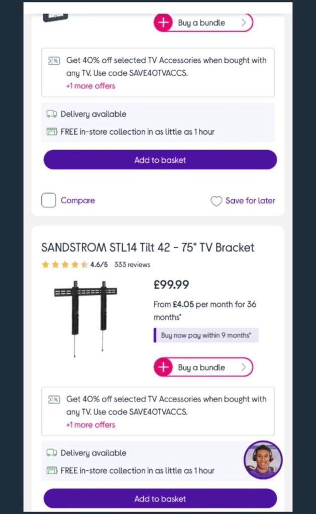 Brand new boxed SANDSTROM STL14 Tilt 42 - 75" TV Bracket Brand new unopened
