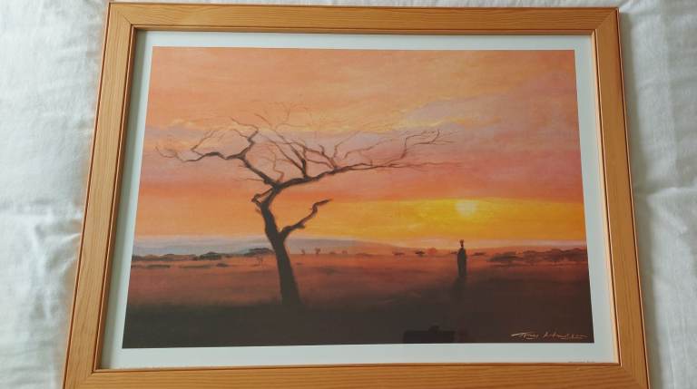 Framed Sunset Landscape Print – Good Condition