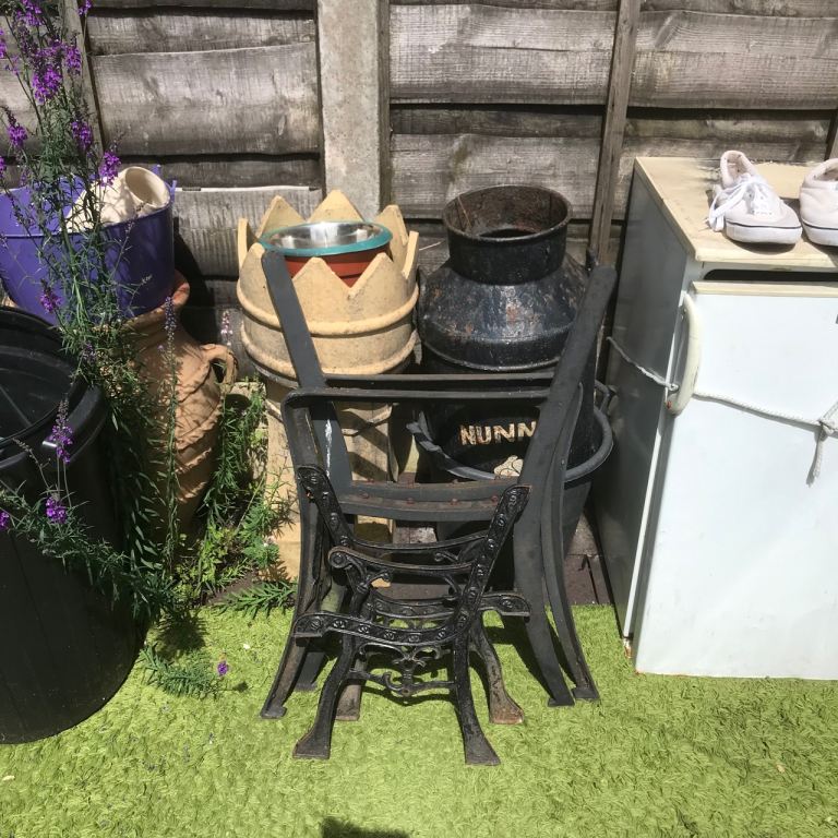Two pairs one children’s  Cast Iron Garden Bench Ends – Black, Fair Condition
