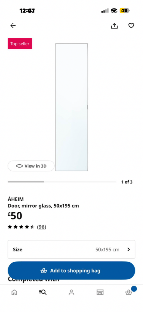 3 X used IKEA mirrored pax doors 