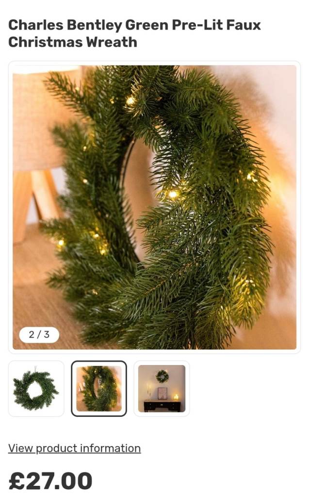 The Charles Bentley Green Pre-Lit Faux Christmas Wreath