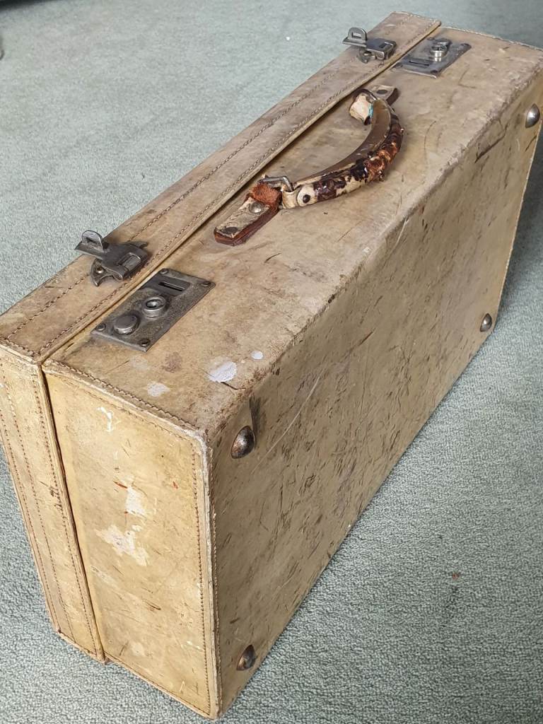 Vintage Leather Suitcase with Key – Fair Condition