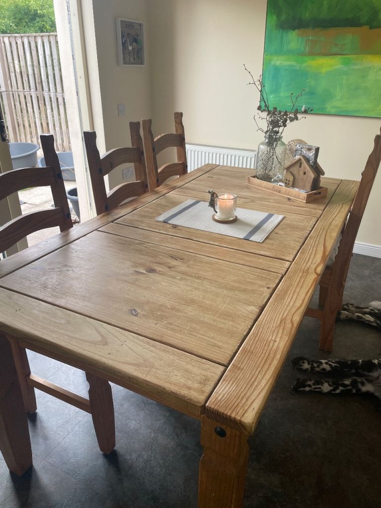 Solid Pine Dining Table 6 chairs  Good Condition