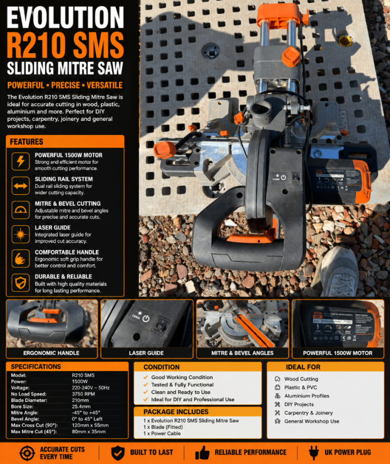 Evolution R255 SMS Sliding Mitre Saw – Good Working Condition