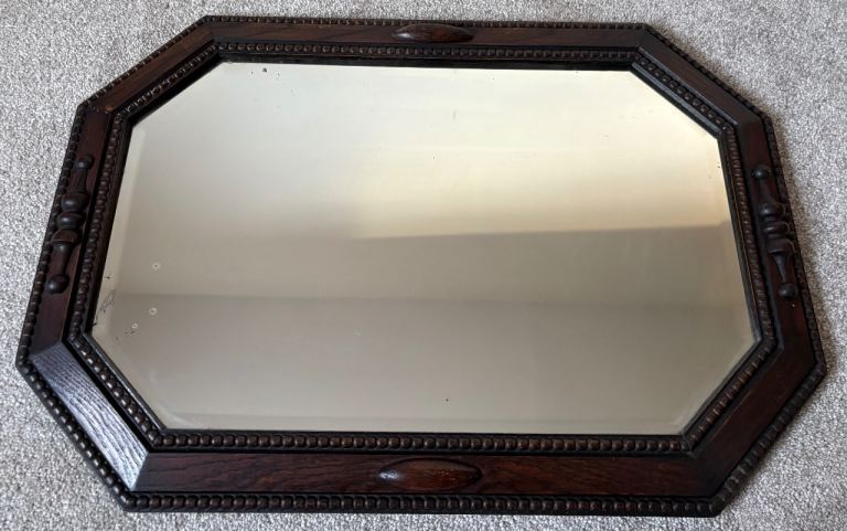 Antique, Art Deco, Oak Framed, Octagonal mirror