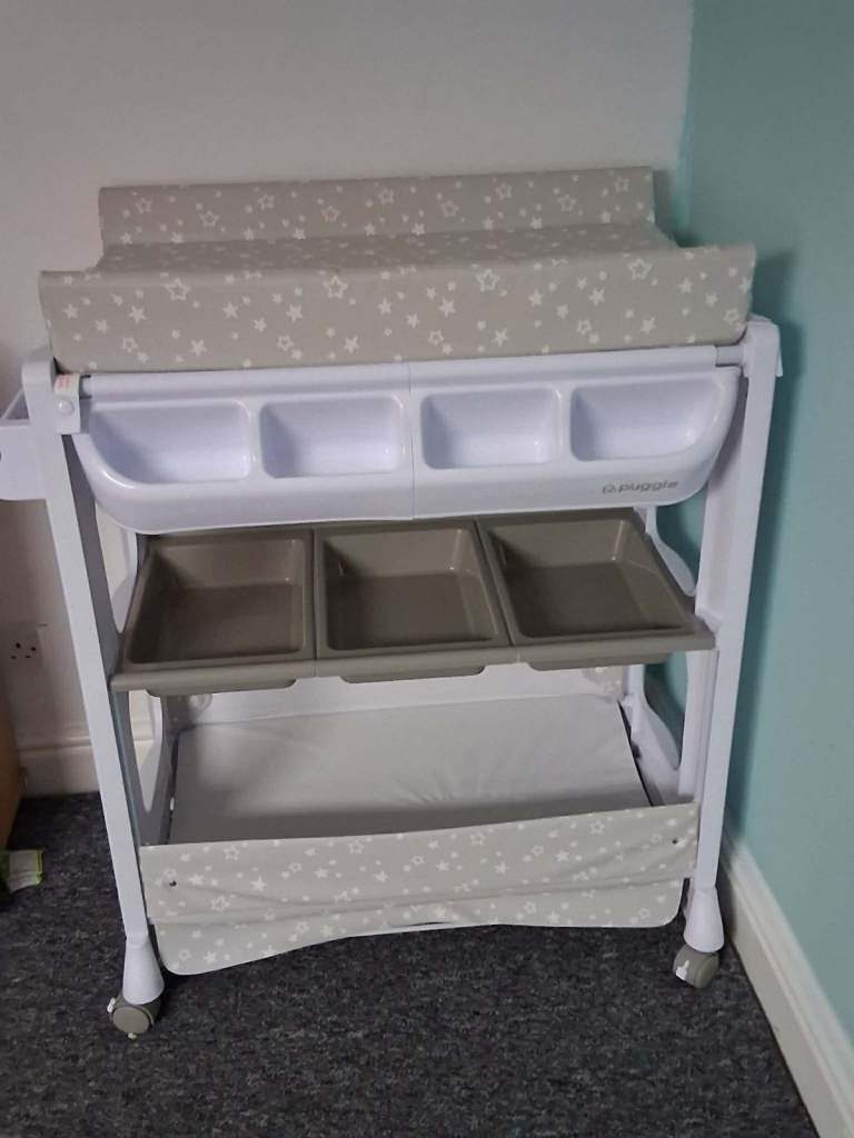 Baby Changing Table with Bath Unit and Storage – White